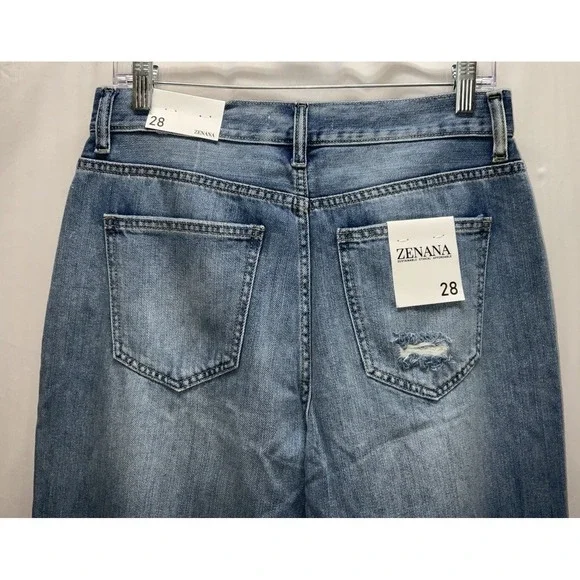 NWT Women's Zenana Wide Leg Button Fly Distresed Ripped Denim Blue Jeans 28 X 32 - Picture 6 of 7